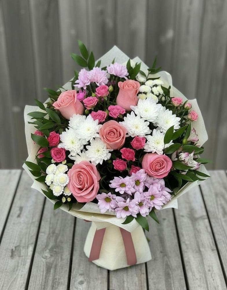 Букет цветов из: Альстромерии, Гвоздики, Розы и Хризантемы в Кильдинстрое