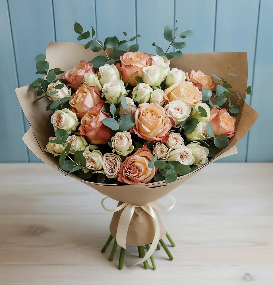 Букет цветов из: Альстромерии и Розы в Кильдинстрое