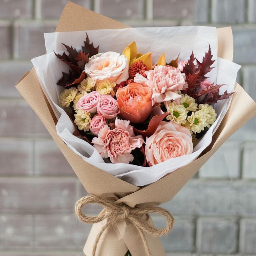 Букет цветов из: Гвоздики, Хризантемы и Розы в Кильдинстрое