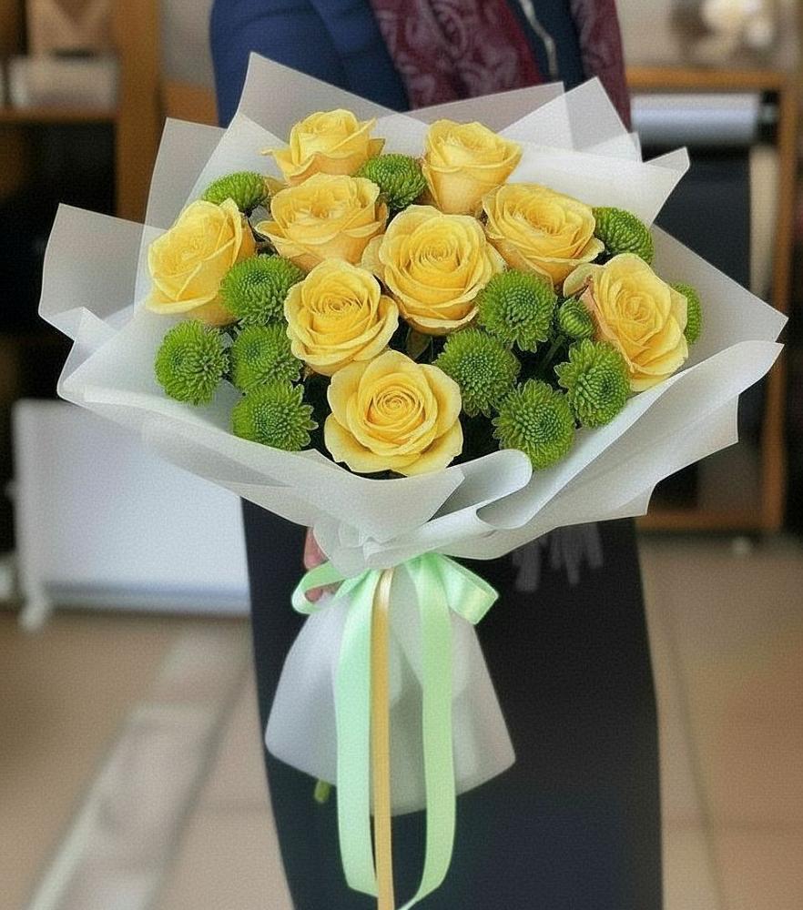 Букет цветов из: Хризантемы и Розы в Кильдинстрое