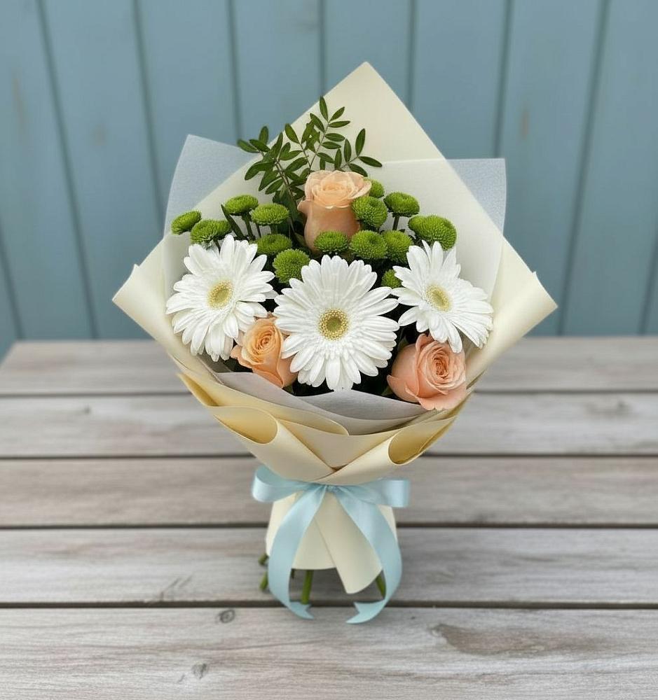 Букет цветов из: Герберы, Розы и Хризантемы в Кильдинстрое
