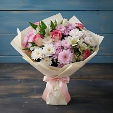 Букет цветов из:  Хризантемы, Альстромерии и Розы в Кильдинстрое