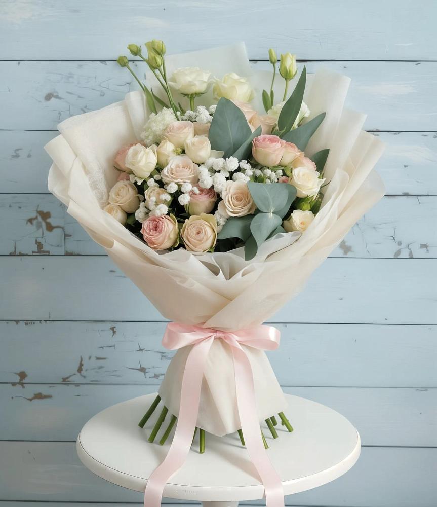 Букет цветов из: Розы и Лизиантусы в Кильдинстрое