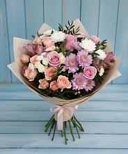 Букет цветов из:  Хризантемы, Розы и Альстромерии #REPLACE_PRED# Кильдинстрое